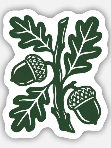 Eichenlaub Holzschnitt Grafik - Sticker Größe S (10 x 10 cm) - Mattweiß