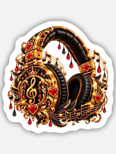 Goldene Herzmusik Kopfhörer-Design - Sticker Größe S (10 x 10 cm) - Mattweiß