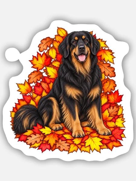 Hovawart im Herbstlaub - Sticker Größe S (10 x 10 cm) - Mattweiß