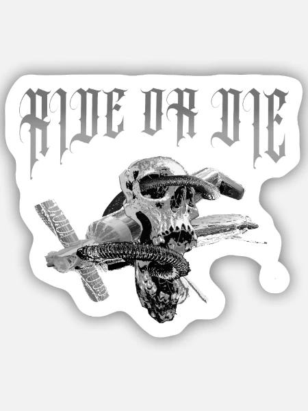Skull_Ride_or_die - Sticker Größe S (10 x 10 cm) - Mattweiß