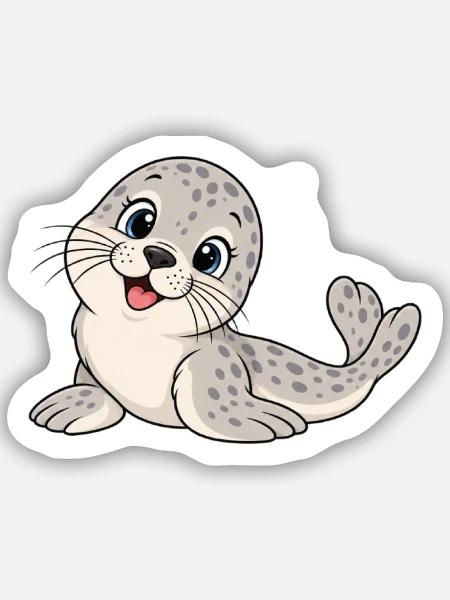 Süßer lustiger Seehund – Niedlicher Comic - Sticker Größe S (10 x 10 cm) - Mattweiß