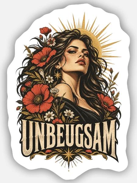 Unbeugsam Blütenporträt Frau - Sticker Größe S (10 x 10 cm) - Mattweiß