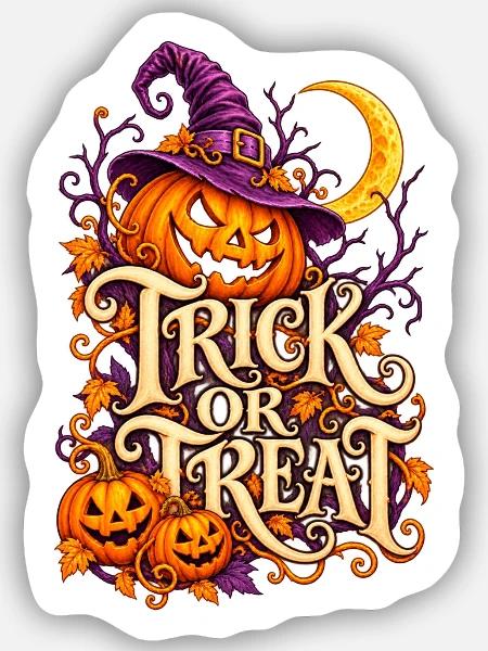 Halloween - Trick or Treat - Sticker Größe S (10 x 10 cm) - Mattweiß