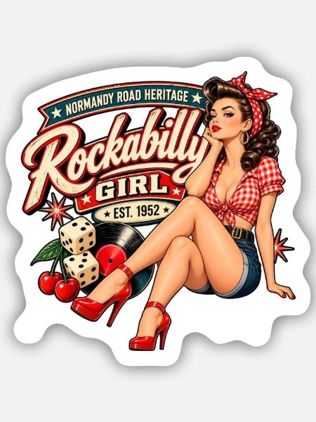 Rockabilly Pin-Up-Rucksack – Normandy Road - Sticker Größe S (10 x 10 cm) - Mattweiß