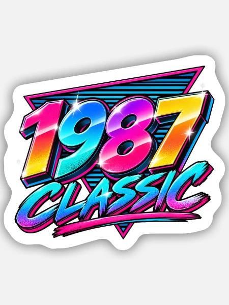 1987 Classic Neon Retro - Sticker Größe S (10 x 10 cm) - Mattweiß