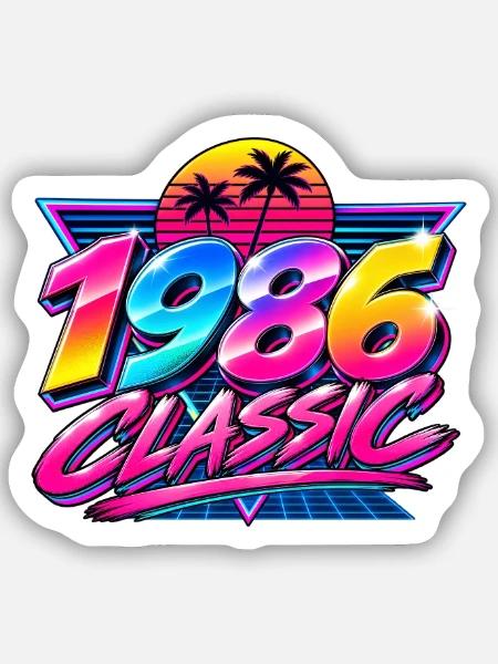 Neonpalmen 1986 Retro - Sticker Größe S (10 x 10 cm) - Mattweiß