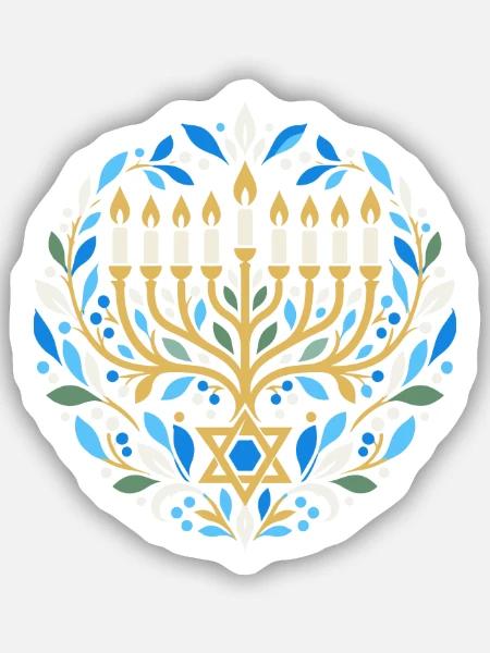Chanukka-Motiv mit Chanukkia und Davidstern - Sticker Größe S (10 x 10 cm) - Mattweiß