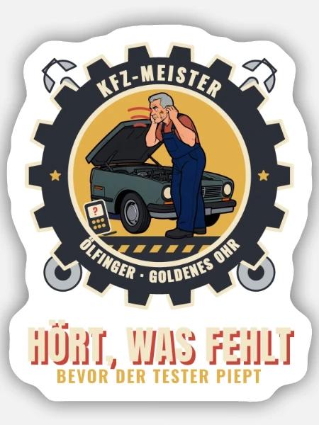 Kfz-Meister – Mechaniker Werkstatt Meisterbrief - Sticker Größe S (10 x 10 cm) - Mattweiß