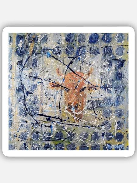 Orange Kuh im Splatter-Abstract - Sticker Größe S (10 x 10 cm) - Mattweiß