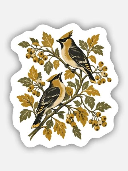 Herbstliche Zweigsänger Illustration - Sticker Größe S (10 x 10 cm) - Mattweiß
