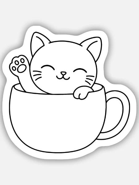 Süßes Teetassen-Kätzchen - Sticker Größe S (10 x 10 cm) - Mattweiß