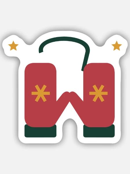 Winterhandschuhe mit goldenen Schneesternen - Sticker Größe S (10 x 10 cm) - Mattweiß