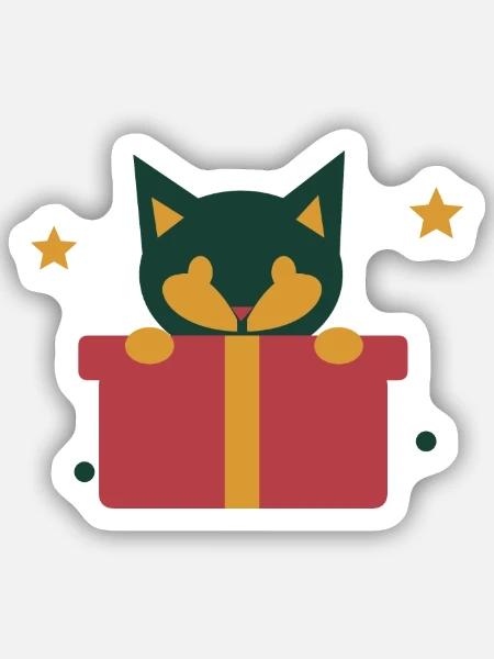 Neugierige Katze im Weihnachtsgeschenk - Sticker Größe S (10 x 10 cm) - Mattweiß