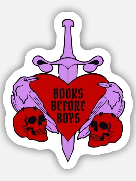 Books Before Boys - dreifarbig - Sticker Größe S (10 x 10 cm) - Mattweiß