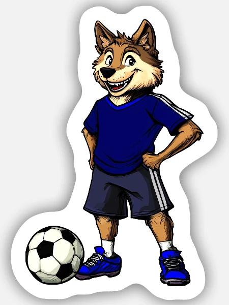 Fussball Wolf Blau - Sticker Größe S (10 x 10 cm) - Mattweiß