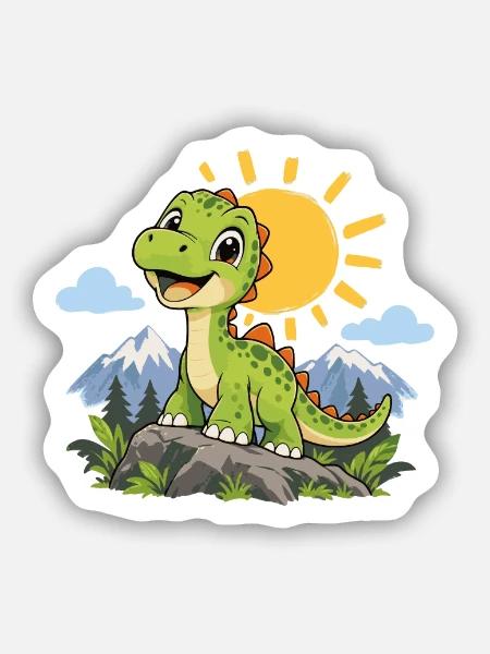Süßer Dinosaurier – Kleiner Dino auf Abenteuer - Sticker Größe S (10 x 10 cm) - Mattweiß