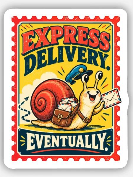 Express Delivery Eventually Lieferservice - Sticker Größe S (10 x 10 cm) - Mattweiß