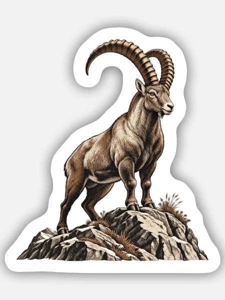 Alpensteinbock – König der Felsen - Sticker Größe S (10 x 10 cm) - Mattweiß