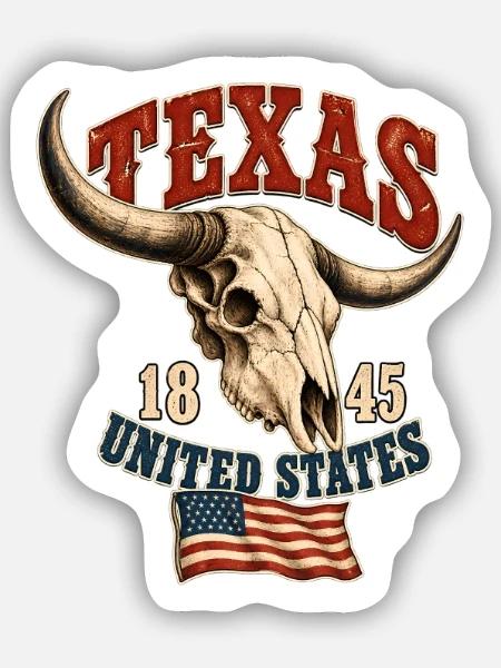 Texas Skull USA Flag - Sticker Größe S (10 x 10 cm) - Mattweiß