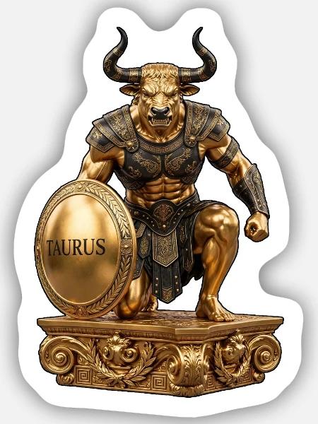 Vergoldeter Taurus-Krieger - Sticker Größe S (10 x 10 cm) - Mattweiß