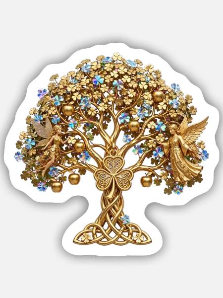 Goldener Baum des Lebens Engel - Sticker Größe S (10 x 10 cm) - Mattweiß