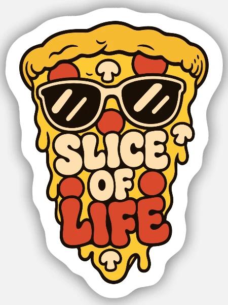Pizza mit Sonnenbrille – Slice of Life - Sticker Größe S (10 x 10 cm) - Mattweiß