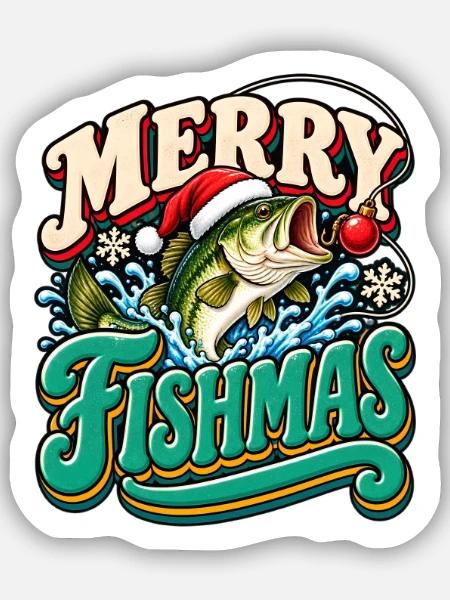 Merry Fishmas: Festlicher Weihnachtsfisch - Sticker Größe S (10 x 10 cm) - Mattweiß