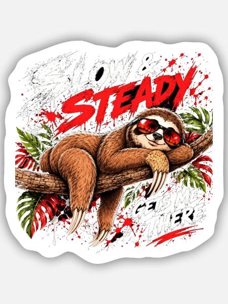 Slow & Steady Faultier - Sticker Größe S (10 x 10 cm) - Mattweiß