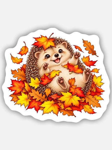 Herbstlicher Igel mit Blättern - Sticker Größe S (10 x 10 cm) - Mattweiß