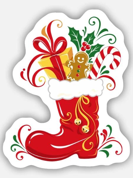 Nikolausstiefel mit Geschenken - Weihnachten - Sticker Größe S (10 x 10 cm) - Mattweiß