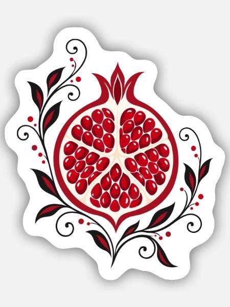 Granatapfel mit Blumen - Botanische Kunst - Sticker Größe S (10 x 10 cm) - Mattweiß