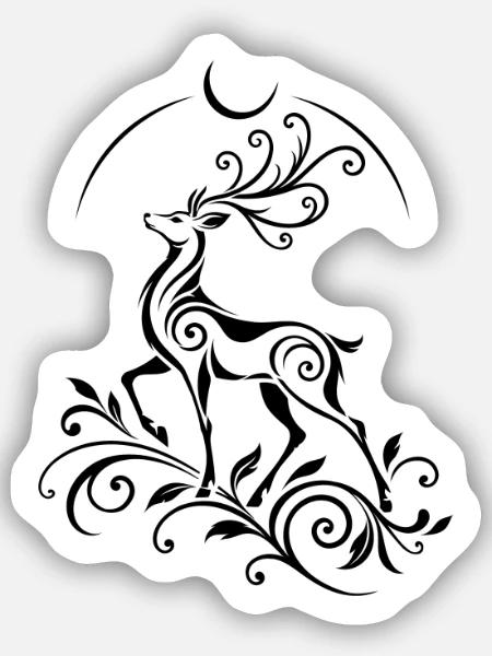 Hirsch mit Mond - Mystisches Waldmotiv - Sticker Größe S (10 x 10 cm) - Mattweiß