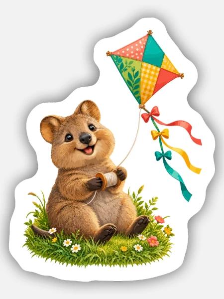 Kleines Quokka mit buntem Wiesendrachen - Sticker Größe S (10 x 10 cm) - Mattweiß
