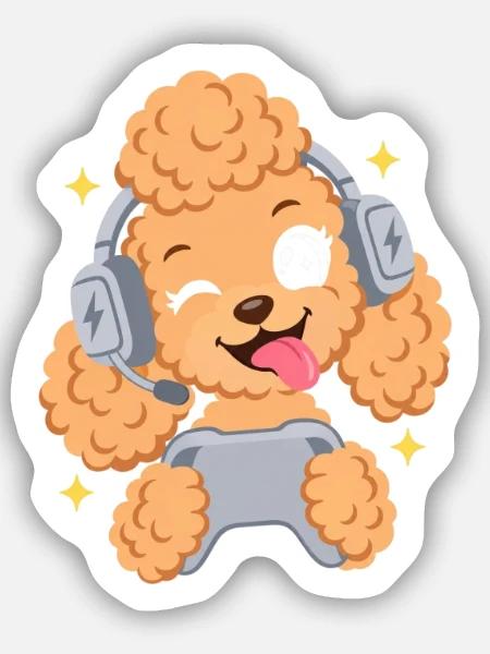 Gaming-Pudel mit Headset - Sticker Größe S (10 x 10 cm) - Mattweiß
