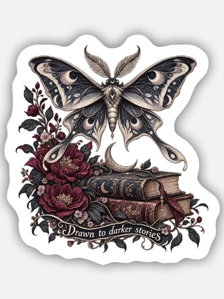 Nachtmotte über dunklen Blüten - Sticker Größe S (10 x 10 cm) - Mattweiß