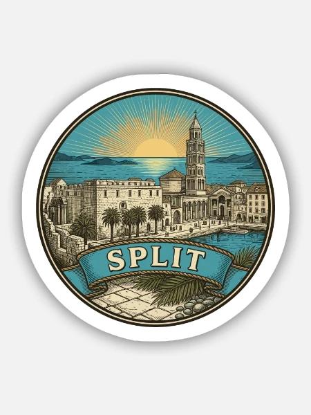 Split Kroatien Reiseabzeichen Diokletians Andenken - Sticker Größe S (10 x 10 cm) - Mattweiß
