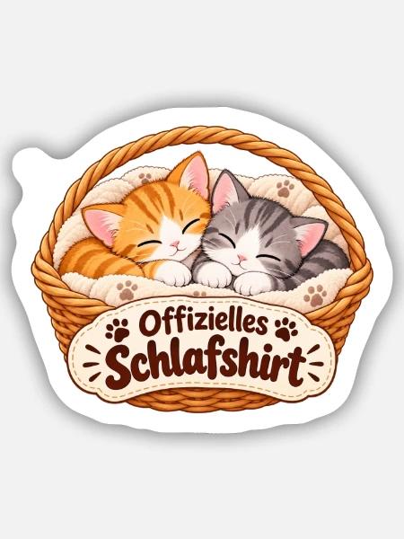 Offizielles Schlafshirt Kätzchen im Körbchen - Sticker Größe S (10 x 10 cm) - Mattweiß