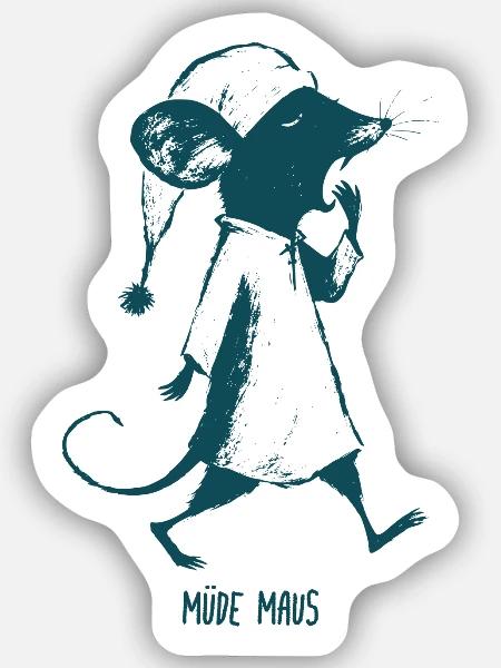 Müde Maus Schlafenszeit - Sticker Größe S (10 x 10 cm) - Mattweiß