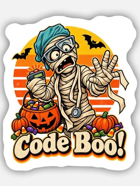 Code Boo Mumie Halloween Design - Sticker Größe S (10 x 10 cm) - Mattweiß
