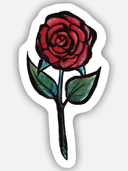 Karmesinrose Aquarell - Sticker Größe S (10 x 10 cm) - Mattweiß