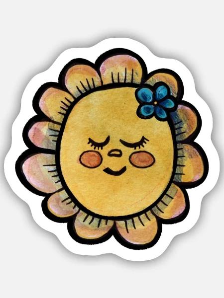 Sonnenblütende Sonne - Sticker Größe S (10 x 10 cm) - Mattweiß