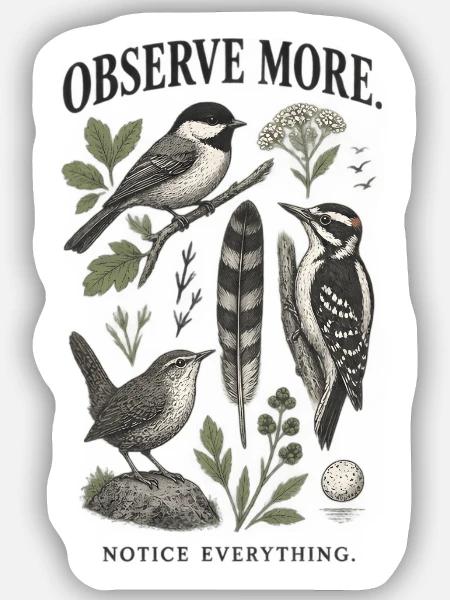 Observe More Notice Everything Garten - Sticker Größe S (10 x 10 cm) - Mattweiß