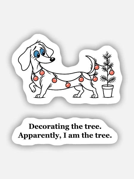 Der Dackel wird zum Weihnachtsbaum - Sticker Größe S (10 x 10 cm) - Mattweiß