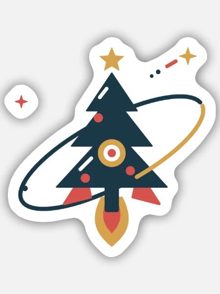 Tannenbaum auf Sternenreise – Weihnachtsrakete - Sticker Größe S (10 x 10 cm) - Mattweiß