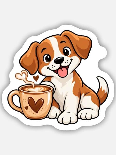 Dogs & Coffee - Sticker Größe S (10 x 10 cm) - Mattweiß