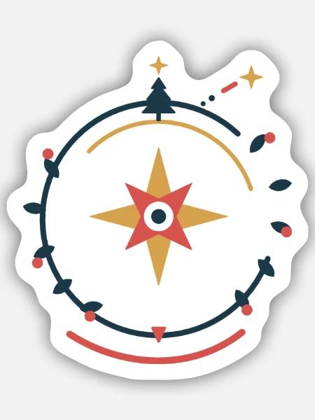 Sternenkompass im Winterkranz – Weihnachten - Sticker Größe S (10 x 10 cm) - Mattweiß