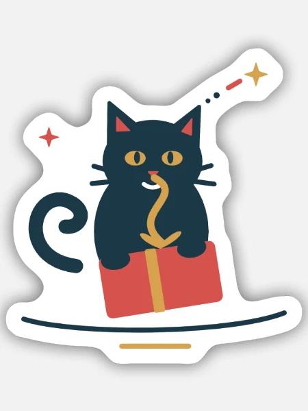 Katze klaut die Geschenkschleife – Weihnachten - Sticker Größe S (10 x 10 cm) - Mattweiß