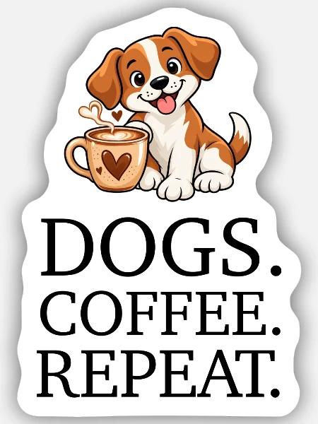 Dogs Coffee Repeat - Sticker Größe S (10 x 10 cm) - Mattweiß