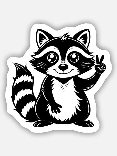 Peace-Sign-Waschbär - Sticker Größe S (10 x 10 cm) - Mattweiß