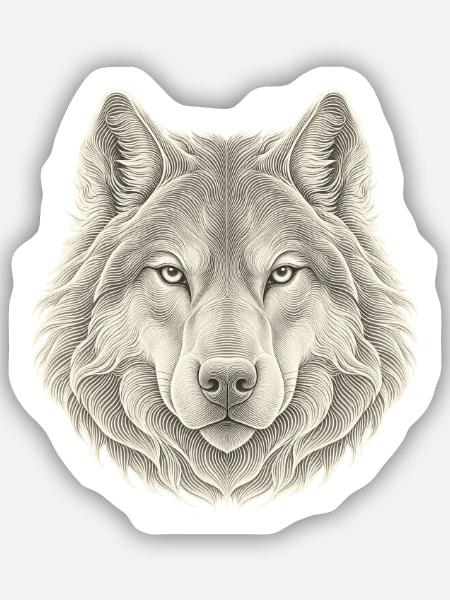 Wolf Konturlinien – 3D Line Art - Sticker Größe S (10 x 10 cm) - Mattweiß